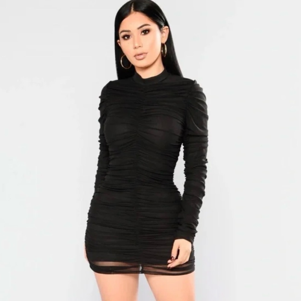 NWT Fashion Nova Black Ruched Dress XL